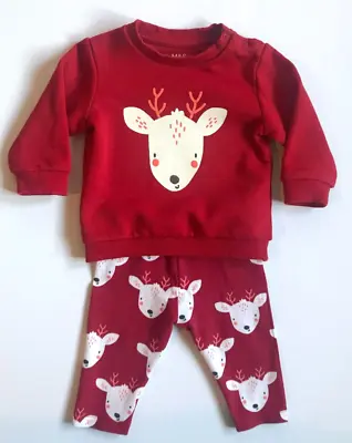 Baby Boy / Girl 0-3 Months Christmas M&S Reindeer Sweatshirt & Leggings Outfit • £10