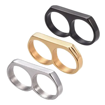 Mens 304 Stainless Steel Double Knuckle Rings Black Gold Silver Size 7-12 Z722 • $14.99