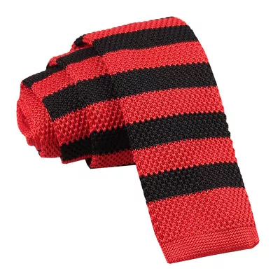 Red Black Mens Skinny Tie Knit Knitted Striped Casual Necktie By DQT • $11.17