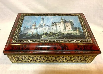 Vintage German Large Hinged Tin Box W/ Castle Konigliches Schloss Neuschwanstein • $19.99