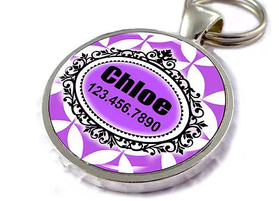 Moroccan Geometric Pattern Pet Tags Custom Personalized Purple & White • $16