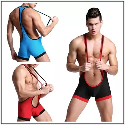 Mens Leotard Bodysuit Jumpsuit One Piece Wrestling Singlet Soft Underwear • £12.99