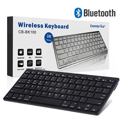 Combrite Slim Wireless Bluetooth Keyboard For PC IMac IPad Android Phone Tablet • £14.95