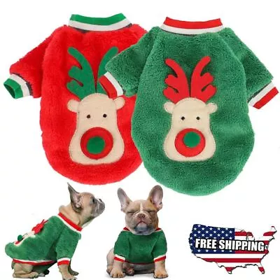 $8.26 • Buy Pet Dog Clothes Christmas Deer Puppy Coat Winter Warm Sweater Jacket Clothing