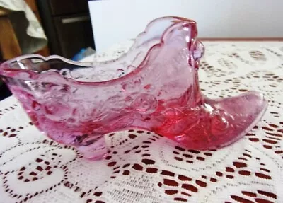 $27 • Buy Fenton Slipper Pink Glass Shoe With Embossed Floral & Fenton Label