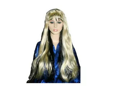 Trendy Sinister Blonde With Black Underneath Long Rocker Witch Wig With Bangs • $9.99