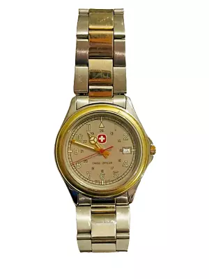 Vintage Swiss Army Unisex Two-Tone Officers Quartz Watch NEW BATTERY • $93.50