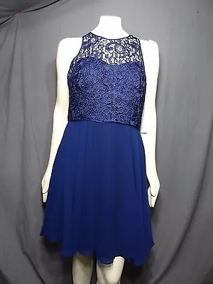 Aidan Mattox Navy Lace Top Fit & Flare Dress 14 • $48.99