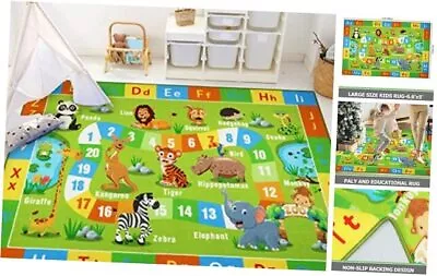  Kids Rug 6.6' X 5' Large Play Rug ABC Alphabet Rug Animals 5'0 X6'6  Zoo • $75.63