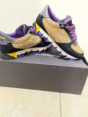 £129.95 • Buy DOLCE & GABBANA Shoes Sneakers Gold Glitter / Purple Suede Shark EU38 / UK 5.5