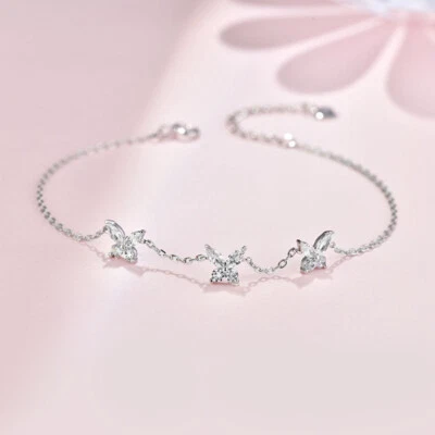 £4.22 • Buy Silver Crystal Butterfly Charm Linked Bracelet Women Wedding Jewellery Gifts