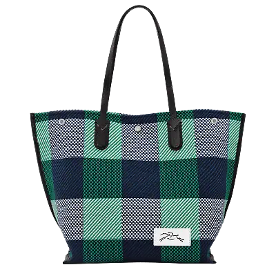 Longchamp Roseau Essential Large Open Tote Bag Check Plaid Shopper ~NWT~ Lawn • $292.50