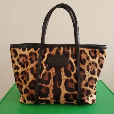 Dolce ＆ Gabbana Leopard Tote Bag Hand Bag Canvas Leather Brown Black Used JPN • £159.02