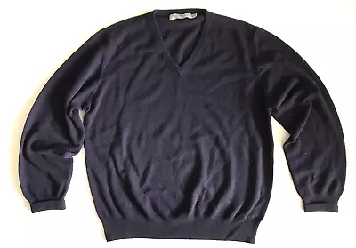 ALAN PAINE Mens 44 Large L Sweater NAVY BLUE 100% Cashmere V-Neck England UK EUC • $40