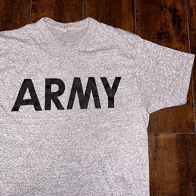 ARMY Vintage T Shirt 70s USA Military Basic Rayon Grey 1970s 80s Single Stitch • $22.50