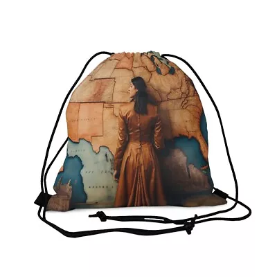 Vintage Map & Traditional Attire Women's Drawstring Bag • $25