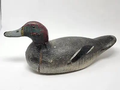 Old Carved Wooden Working Decoy Glass Eye W/ Old Paint Red & Green Head Large • $135