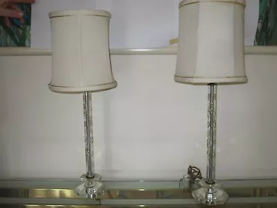 Vintage Pair Crystal Clear Cut Glass Table Boudoir Lamps  • $129.88