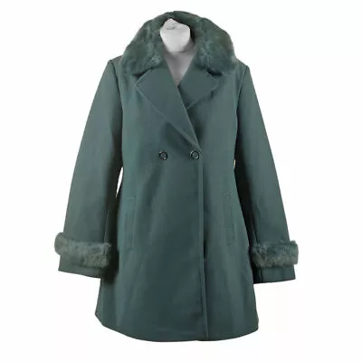 TJC Winter Warm Long Coat With Fur Collar For Women Size - Small 1x1 Cm - Teal • £106.99