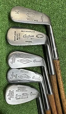 5 Nice Antique Vintage Hickory Wood Shaft Scotland Rustless Irons • $189