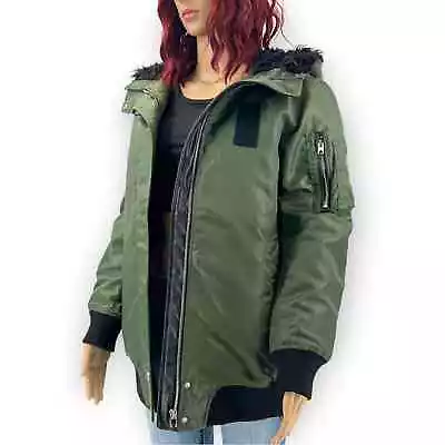 Zara The Hoodie Bomber Winter Coat Womens X-Small Army Green Insulated Puffer • $54.98