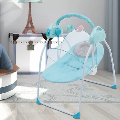 Blue Electric Rocking Chair Swing Bouncer Baby Music Sway Seat Remote Bluetooth  • $52.26