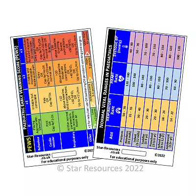 PEWS / Paediatric Vital Ranges ID Badge Flash Card Student Paramedics Ambulance • £3.75