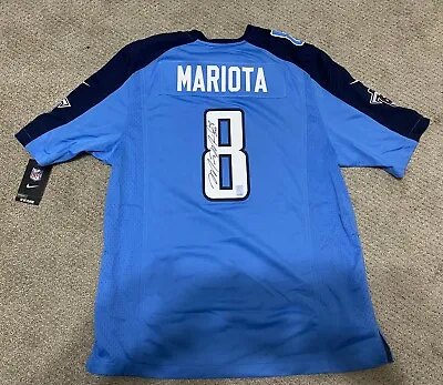 Marcus Mariota Signed Nike Blue Titans Jersey Size L (MM HOLO 01234) • $80