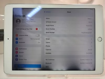 APPLE 64GB WI-FI SILVER IPad AIR 2 2nd GEN/ MODEL NGKM2LL/A & A/1566/used/(M022) • $79.99