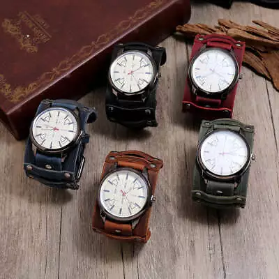 Men's Wide Leather Watch Vintage Bracelet • $31.45