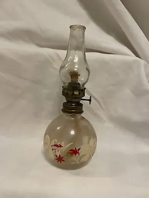 Vintage Miniature Glass Oil  Lamp Red  And White Flowers • $7