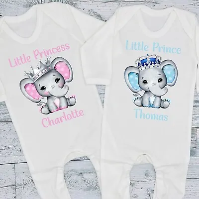 £7.99 • Buy Little Prince / Princess Personalised Elephant Baby Bib Vest Grow Romper T-Shirt