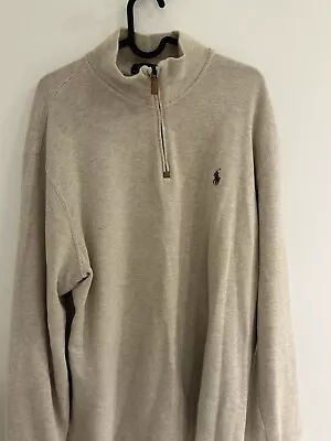 Vintage Ralph Lauren Jumper Mens L Beige 1/4 Zip Sweater Sweatshirt • £20