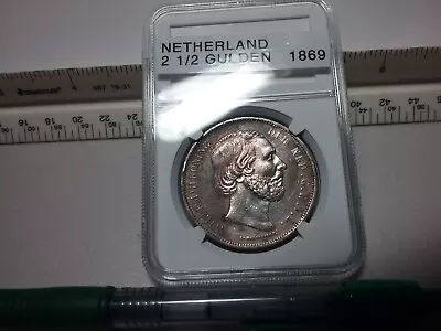 1869 Netherland 2 1/2 Gulden Silver Crown • $36