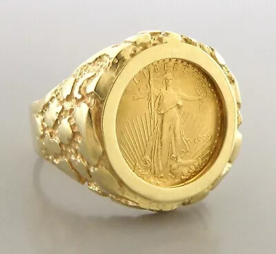 Men's 20mm Coin American Eagle Nugget Engagement Ring 14K Yellow Gold Plated • $279.12