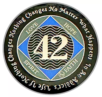 NA 42 Year Medallion Silver Blue Color Epoxy Plated Narcotics Anonymous Coin • $25.99