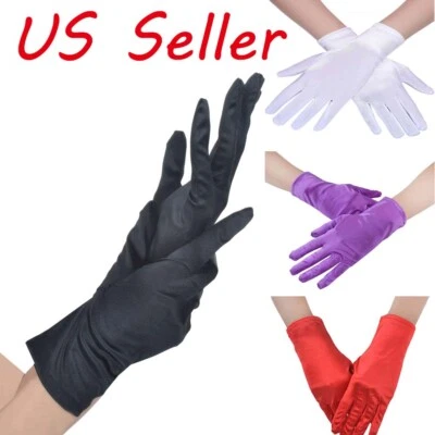 £6.74 • Buy Ladies Short Wrist Gloves Smooth Satin For Party Dress Prom Evening Wedding US