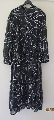 Autograph Maxi Dress Black & White Belted Long Sleeves Plus Size 24 Nwt • $44.50