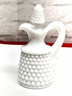 Vintage Fenton Hobnail Milk Glass Oil Vinegar Cruet Pitcher Bottle With Stopper  • $13