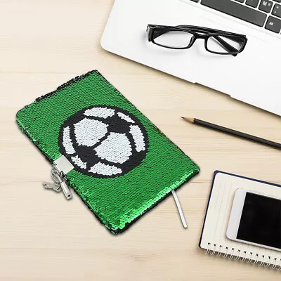 Sequin Journal Travel Diary Home Office For Kids Football Pattern With Lock Keys • $25.34