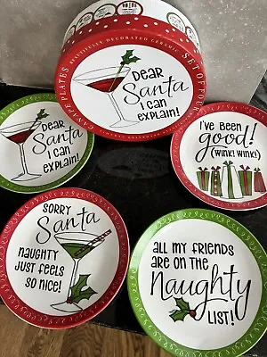 Set Of 4 - Christmas Funny Sayings 6” Canapé Plates Ceramic In Matching Box • $19.99