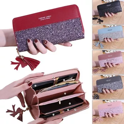 Ladies Glitter Wallet Long Zip Purse Card Phone Holder Case Women Clutch Handbag • £5.99