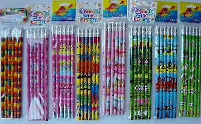 £2.95 • Buy Childrens Characters Pencils, With Eraser, Party Bag, Wedding, 9 Themes (pack 6)