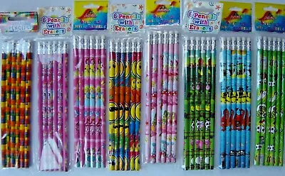 Childrens Characters Pencils With Eraser Party Bag Wedding 9 Themes (pack 6) • $1.62