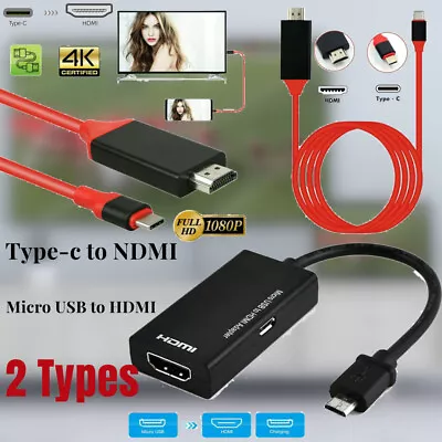  Micro USB/Type C To HDMI Cable Converter 4K HDTV Adapter For Samsung S20 21 • £4.89