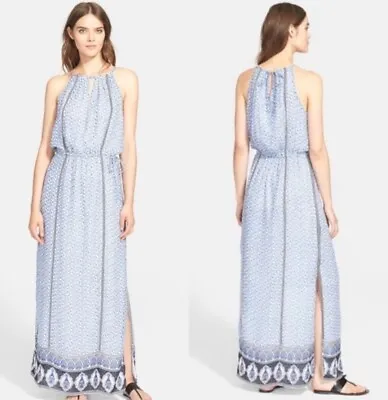 JOIE Size XS Blue & White 100% Silk KARATT MAXI DRESS Halter • $17.95