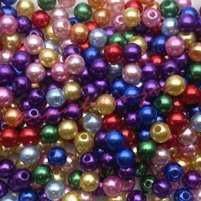 6mm Random Mix Acrylic Round Faux Pearls Beads Craft Jewellery Beading Kids • £2.39