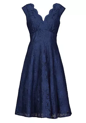 £49.99 • Buy Jolie Moi Vintage Navy Blue Lace Dress Size 10 Swing 50’s Retro Full Skirt 25K6