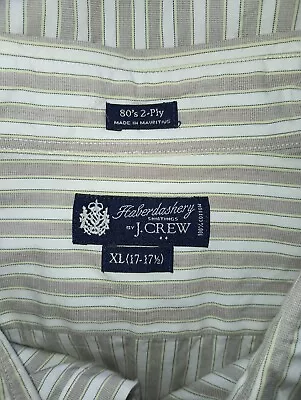 J Crew Haberdashery 80's 2-Ply XL 17-17 1/2 Beige Stripes LS Cotton Shirt MINT! • $8.99