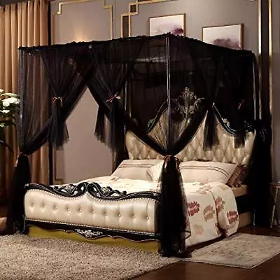  4 Corners Post Canopy Bed Curtain Size - Elegant Mosquito Net - Queen Black • $70.30